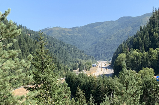 View from the trees of I-90 toward Wallace