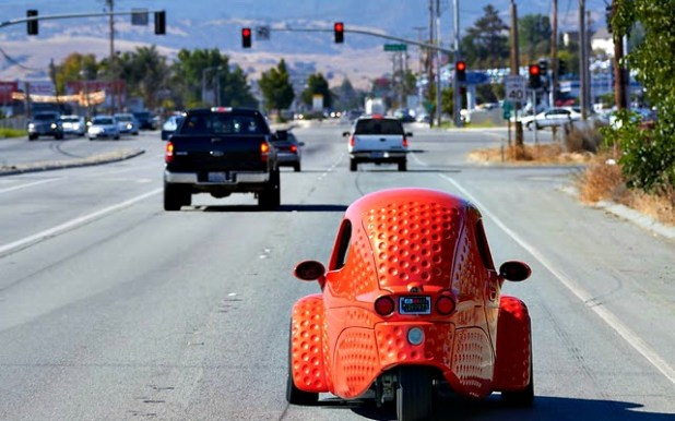 The Corbin Sparrow 2 is a three-wheel EV made in Hollister, California. 