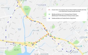 Department of Transportation | Nightly closures on the H-1 Freeway Airport Viaduct ramp and H-201 Moanalua Freeway for railing repair at the Middle Street overpass starting Monday, May 7