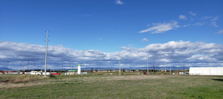 A line of power poles ready for electrical wires
