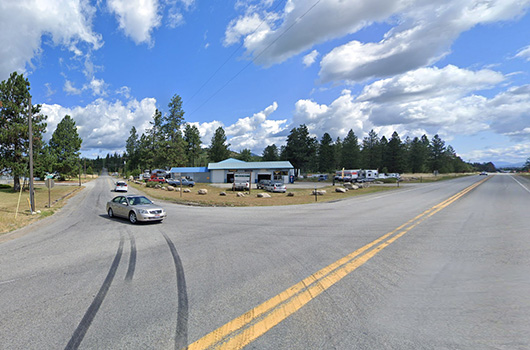 Photo of tire marks near the Hauser Lake Road and ID-53 intersection
