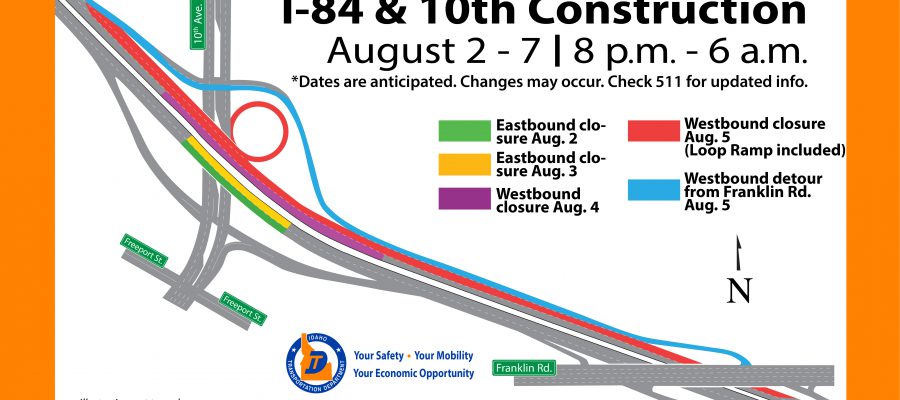Closure Map for I-84 and 10th Ave