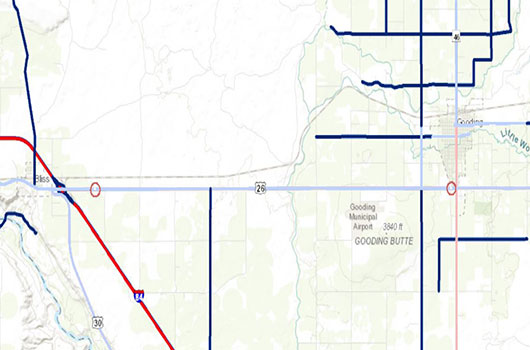 Map of two canal structures in Gooding County
