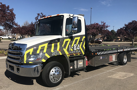New signage on a patrol truck for the I-84 work zone
