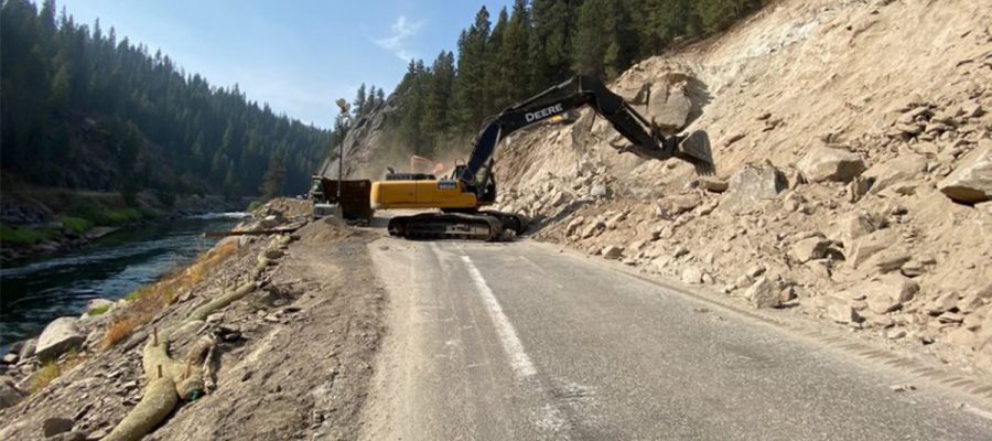 excavator on road