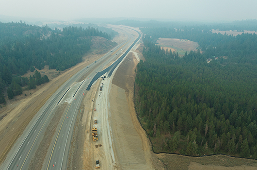 Smoky conditions above newly paved frontage road for US_95