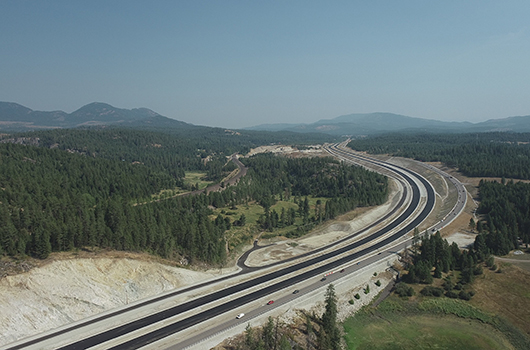 Aerial view of new pavement over Granite Hill
