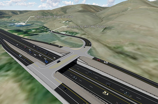 Rendering of the interchange planned for the east entrance of the Aht'Wy Plaza and Clearwater River Casino